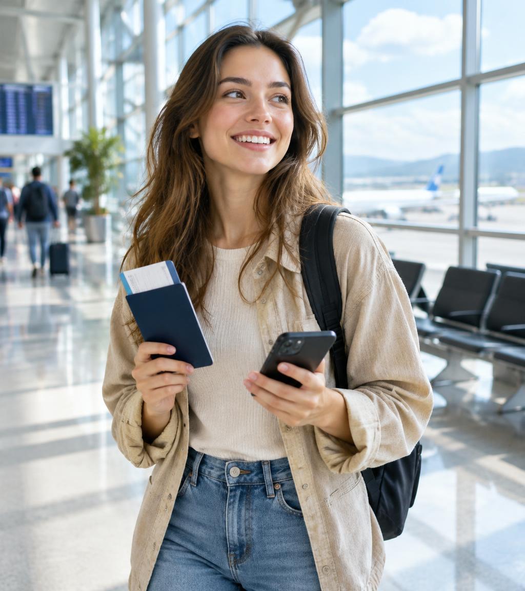 Traveler holding passport at the airport